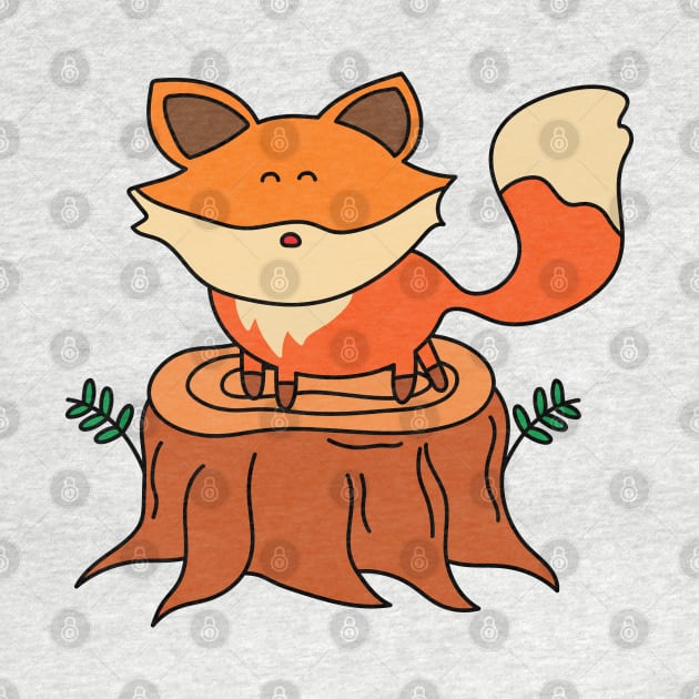 cute fox on a tree stump by wordspotrayal